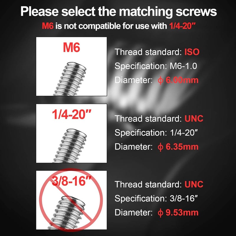 MINI FOCUS 1" Ball Adapter with M6 & 1/4" Threaded Stud, Aluminum Alloy Fixed Ballhead Mount Adapter for Action Camera & Camcorder Compatible Underwater Tray Bracket Flashlight System - Image 4